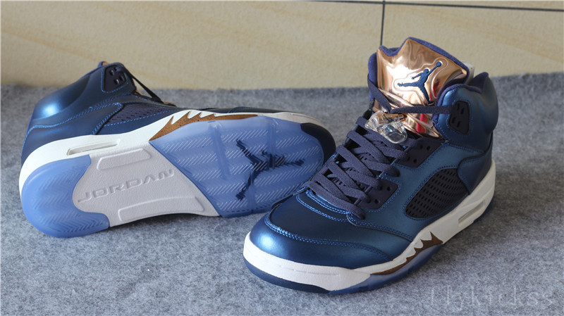 Authentic Air Jordan 5s Olympic Bronze Blue